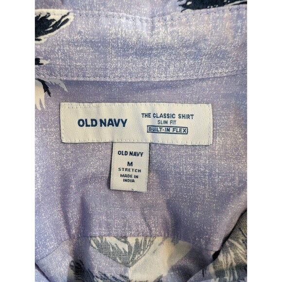 Old Navy Tropical Hawaiian Button Up Slim Fit Stretch Blue Size Medium - Picture 6 of 6